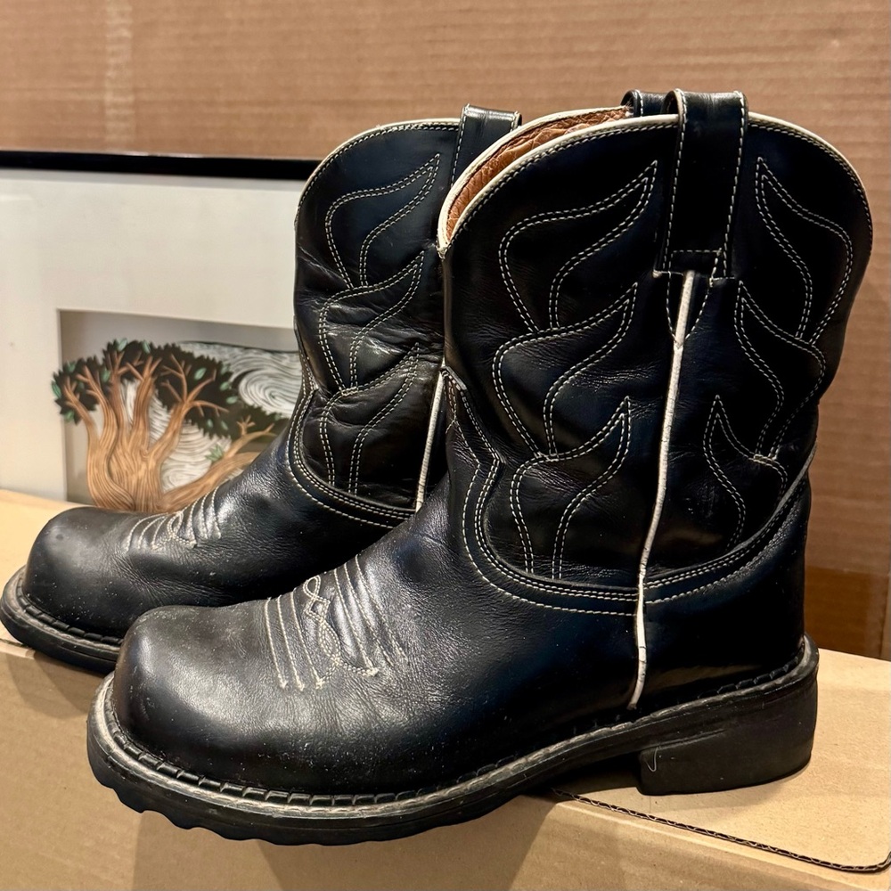 Vintage John Fluevog F-Shoe Flame Stitch Short Cowboy Boots